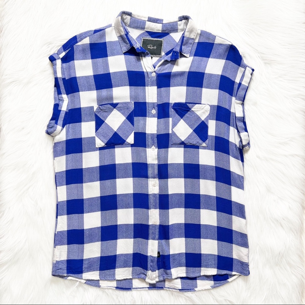 SOLD-Rails Cobalt Blue Buffalo Plaid Buttondown Top - Picture 6 of 8